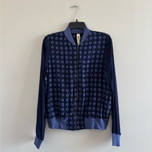 Anthropologie Amadi Jacket Bomber Blue Eyelet Crepe Womens M Casual Unique USA
